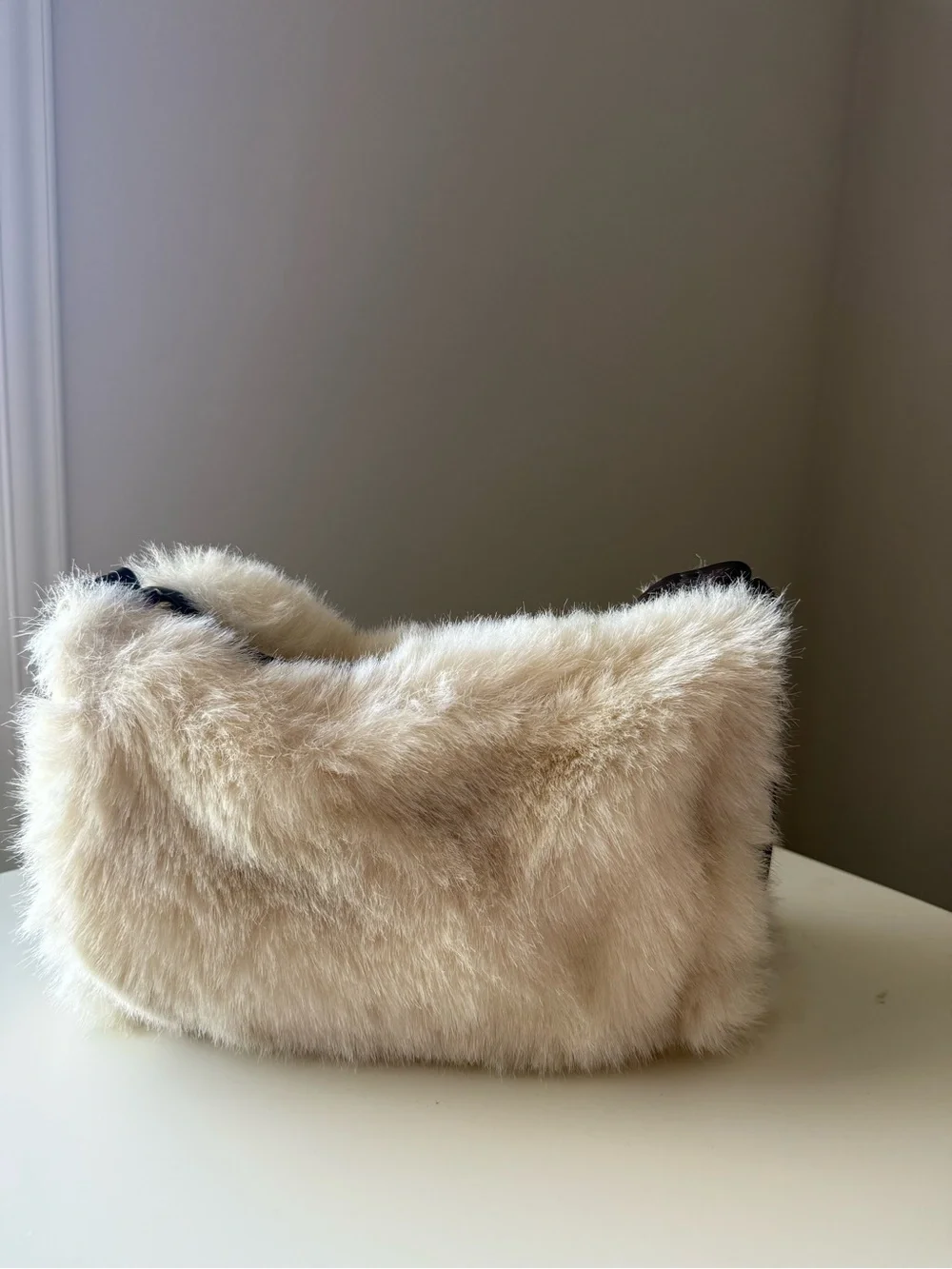 Faux Fur Shoulder Bag in Cream - Stylish Women's Bag